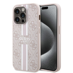 Guess 4G Printed Stripes Hard Case Back Cover Hülle mit MagSafe für Apple iPhone 15 Pro Max - Rosa