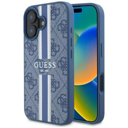 Guess 4G Printed Stripes Hard Case Back Cover Hülle mit MagSafe für Apple iPhone 16 - Blau
