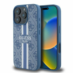 Guess 4G Printed Stripes Hard Case Back Cover Hülle mit MagSafe für Apple iPhone 16 Pro Max - Blau