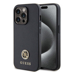 Guess 4G Strass Metal Logo Hard Case Back Cover Hülle für Apple iPhone 15 Pro - Schwarz