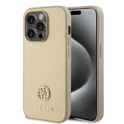 Guess 4G Strass Metal Logo Hard Case Back Cover Hülle für Apple iPhone 15 Pro Max - Gold