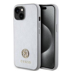 Guess 4G Strass Metal Logo Hard Case Back Cover Hülle für Apple iPhone 15 - Silber