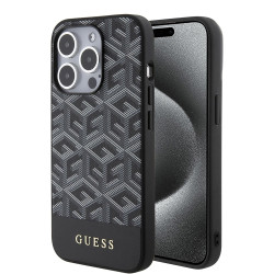 Guess GCube Stripes Hard Case Back Cover Hülle mit MagSafe für Apple iPhone 15 Pro - Schwarz