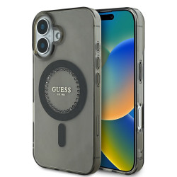 Guess IML Rhinestones Back Cover Hülle mit MagSafe für Apple iPhone 16 Plus - Schwarz