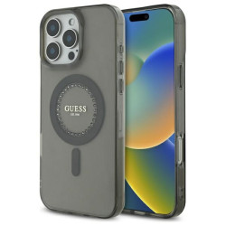 Guess IML Rhinestones Back Cover Hülle mit MagSafe für Apple iPhone 16 Pro - Schwarz