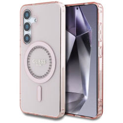 Guess IML Rhinestones Back Cover Hülle mit MagSafe für Samsung Galaxy S25 - Rosa