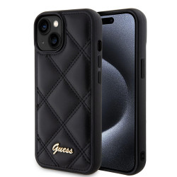 Guess Quilted Puffed Metal Logo Back Cover Hülle für Apple iPhone 15 - Schwarz
