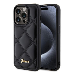 Guess Quilted Puffed Metal Logo Back Cover Hülle für Apple iPhone 15 Pro Max - Schwarz