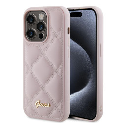Guess Quilted Puffed Metal Logo Back Cover Hülle für Apple iPhone 15 Pro - Rosa