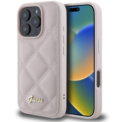 Guess Quilted Puffed Metal Logo Back Cover Hülle für Apple iPhone 16 Pro Max - Rosa
