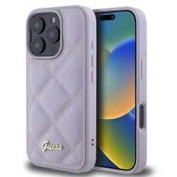 Guess Quilted Puffed Metal Logo Back Cover Hülle für Apple iPhone 16 Pro - Lila