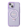 Guess Ring Stand Script Glitter Back Cover Hülle mit MagSafe für Apple iPhone 15 - Lila 2