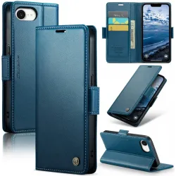 CASEME Litchi Texture Book Wallet Klapphülle für Apple iPhone 17e/16e - Blau