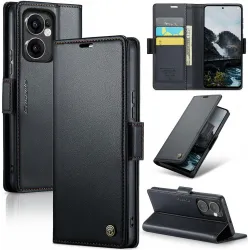 CASEME Litchi Texture Book Wallet Klapphülle für Oppo Reno13 F 4G/5G / Reno13 FS 5G - Schwarz