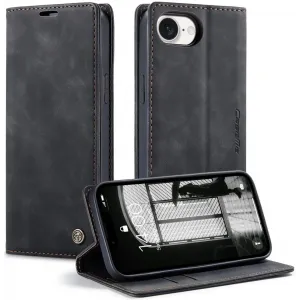 CASEME Retro Texture Book Wallet Klapphülle für Apple iPhone 17e/16e - Schwarz