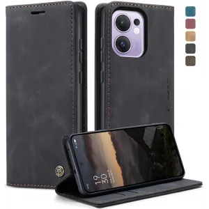 CASEME Retro Texture Book Wallet Klapphülle für Oppo Reno13 F 4G/5G / Reno13 FS 5G - Schwarz