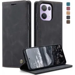 CASEME Retro Texture Book Wallet Klapphülle für Oppo Reno13 Pro - Schwarz