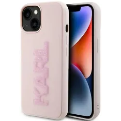 Karl Lagerfeld 3D Rubber Glitter Logo Back Cover Hülle für Apple iPhone 15 Plus/14 Plus - Rosa
