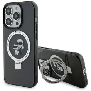 Karl Lagerfeld Ring Stand Karl & Choupette Hard Case Back Cover Hülle mit MagSafe für Apple iPhone 15 Pro - Schwarz