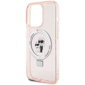 Karl Lagerfeld Ring Stand Karl & Choupette Hard Case Back Cover Hülle mit MagSafe für Apple iPhone 15 Pro - Rosa