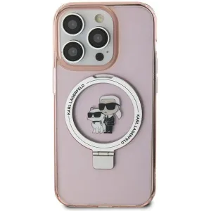 Karl Lagerfeld Ring Stand Karl & Choupette Hard Case Back Cover Hülle mit MagSafe für Apple iPhone 15 Plus/14 Plus - Rosa