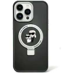 Karl Lagerfeld Ring Stand Karl & Choupette Hard Case Back Cover Hülle mit MagSafe für Apple iPhone 15 - Schwarz