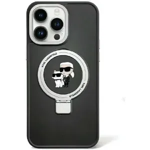 Karl Lagerfeld Ring Stand Karl & Choupette Hard Case Back Cover Hülle mit MagSafe für Apple iPhone 15 - Schwarz