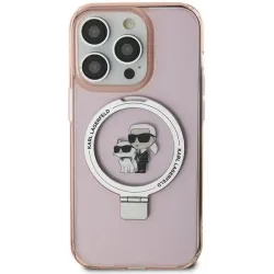Karl Lagerfeld Ring Stand Karl & Choupette Hard Case Back Cover Hülle mit MagSafe für Apple iPhone 15 - Rosa