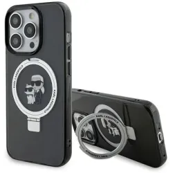 Karl Lagerfeld Ring Stand Karl & Choupette Hard Case Back Cover Hülle mit MagSafe für Apple iPhone 15 Pro Max - Schwarz