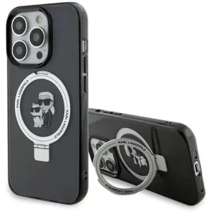 Karl Lagerfeld Ring Stand Karl & Choupette Hard Case Back Cover Hülle mit MagSafe für Apple iPhone 15 Pro Max - Schwarz