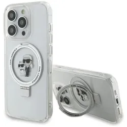 Karl Lagerfeld Ring Stand Karl & Choupette Hard Case Back Cover Hülle mit MagSafe für Apple iPhone 14 Pro - Weiß