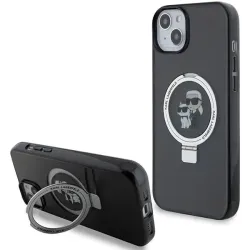 Karl Lagerfeld Ring Stand Karl & Choupette Hard Case Back Cover Hülle mit MagSafe für Apple iPhone 14 - Schwarz