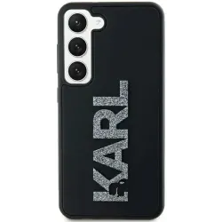 Karl Lagerfeld 3D Rubber Glitter Logo Back Cover Hülle für Samsung Galaxy S23 Ultra - Schwarz