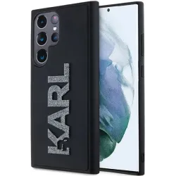 Karl Lagerfeld 3D Rubber Glitter Logo Back Cover Hülle für Samsung Galaxy S24 Ultra - Schwarz