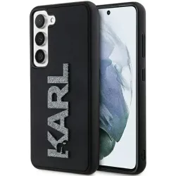 Karl Lagerfeld 3D Rubber Glitter Logo Back Cover Hülle für Samsung Galaxy S24 - Schwarz
