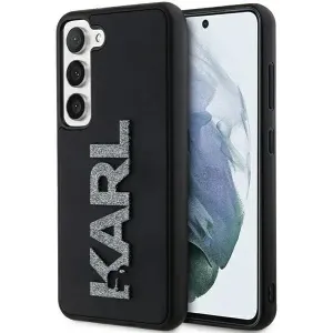 Karl Lagerfeld 3D Rubber Glitter Logo Back Cover Hülle für Samsung Galaxy S24 - Schwarz