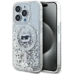 Karl Lagerfeld Liquid Glitter Choupette Head Back Cover Hülle mit MagSafe für Apple iPhone 14 Pro Max - Transparent