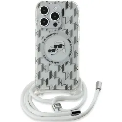 Karl Lagerfeld IML Crossbody Monogram Karl & Choupette Head Back Cover Hülle mit MagSafe für Apple iPhone 15 Pro - Transparent