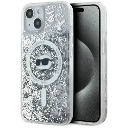 Karl Lagerfeld Liquid Glitter Choupette Head Back Cover Hülle mit MagSafe für Apple iPhone 15 Plus/14 Plus - Transparent