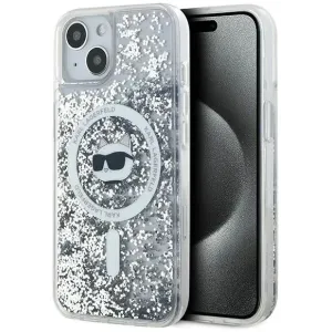 Karl Lagerfeld Liquid Glitter Choupette Head Back Cover Hülle mit MagSafe für Apple iPhone 15 - Transparent