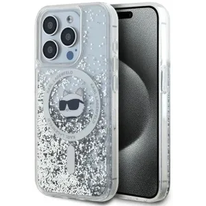 Karl Lagerfeld Liquid Glitter Choupette Head Back Cover Hülle mit MagSafe für Apple iPhone 15 Pro Max - Transparent