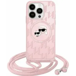Karl Lagerfeld IML Crossbody Monogram Karl & Choupette Head Back Cover Hülle mit MagSafe für Apple iPhone 15 Pro - Rosa