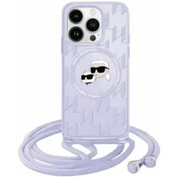 Karl Lagerfeld IML Crossbody Monogram Karl & Choupette Head Back Cover Hülle mit MagSafe für Apple iPhone 15 Pro - Lila
