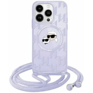 Karl Lagerfeld IML Crossbody Monogram Karl & Choupette Head Back Cover Hülle mit MagSafe für Apple iPhone 15 Pro - Lila