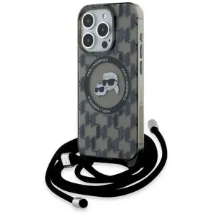 Karl Lagerfeld IML Crossbody Monogram Karl & Choupette Head Back Cover Hülle mit MagSafe für Apple iPhone 15 Pro Max - Schwarz