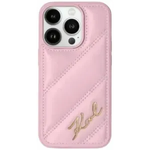 Karl Lagerfeld Diagonal Quilted Script Back Cover Hülle für Apple iPhone 15 Plus/14 Plus - Rosa