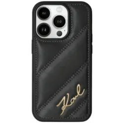 Karl Lagerfeld Diagonal Quilted Script Back Cover Hülle für Apple iPhone 15 - Schwarz