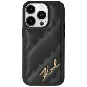 Karl Lagerfeld Diagonal Quilted Script Back Cover Hülle für Apple iPhone 15 - Schwarz
