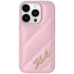 Karl Lagerfeld Diagonal Quilted Script Back Cover Hülle für Apple iPhone 15 Pro Max - Rosa