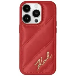 Karl Lagerfeld Diagonal Quilted Script Back Cover Hülle für Apple iPhone 15 Pro Max - Rot